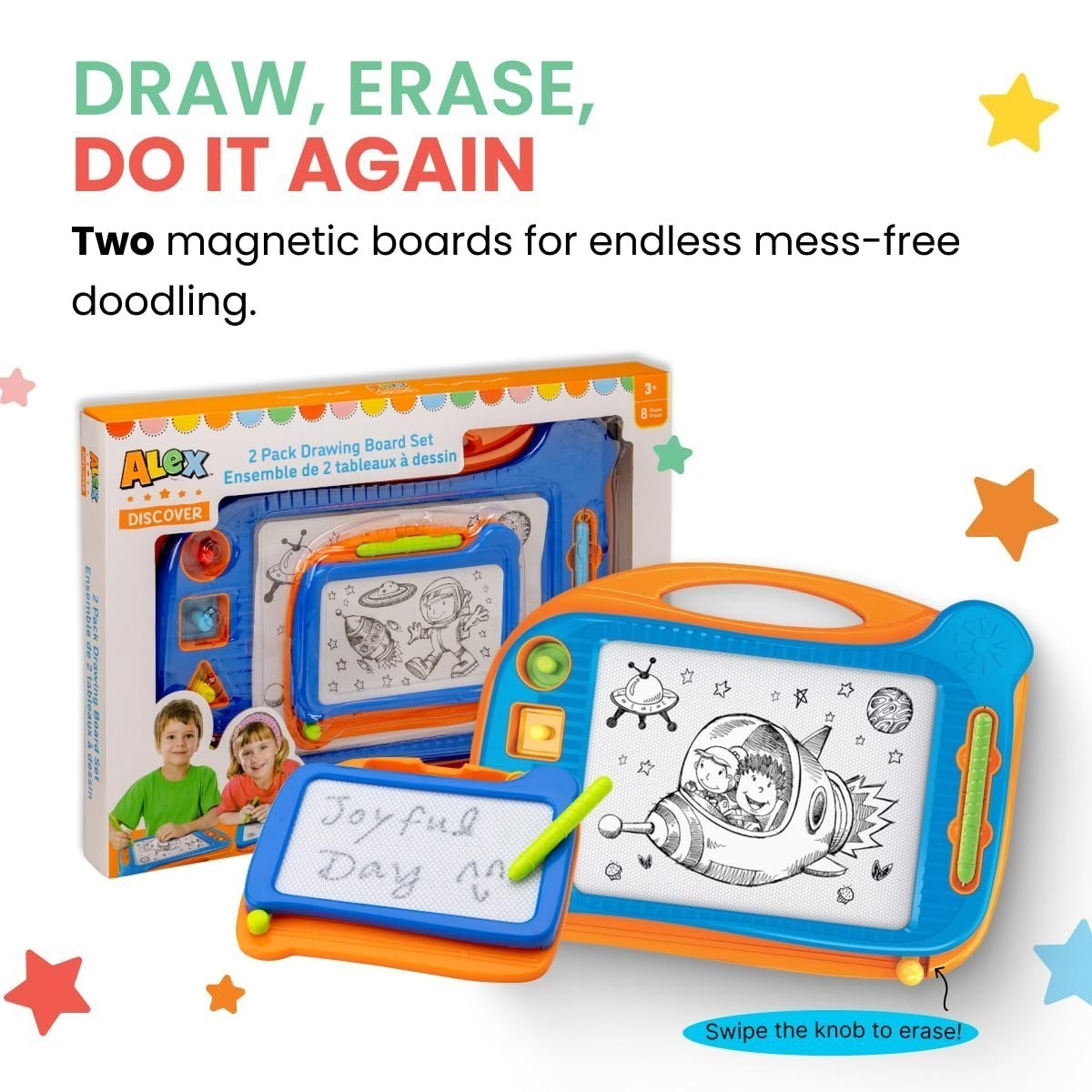 2 Pack Magnetic Doodle Boards with Stamps and Pens — view 2