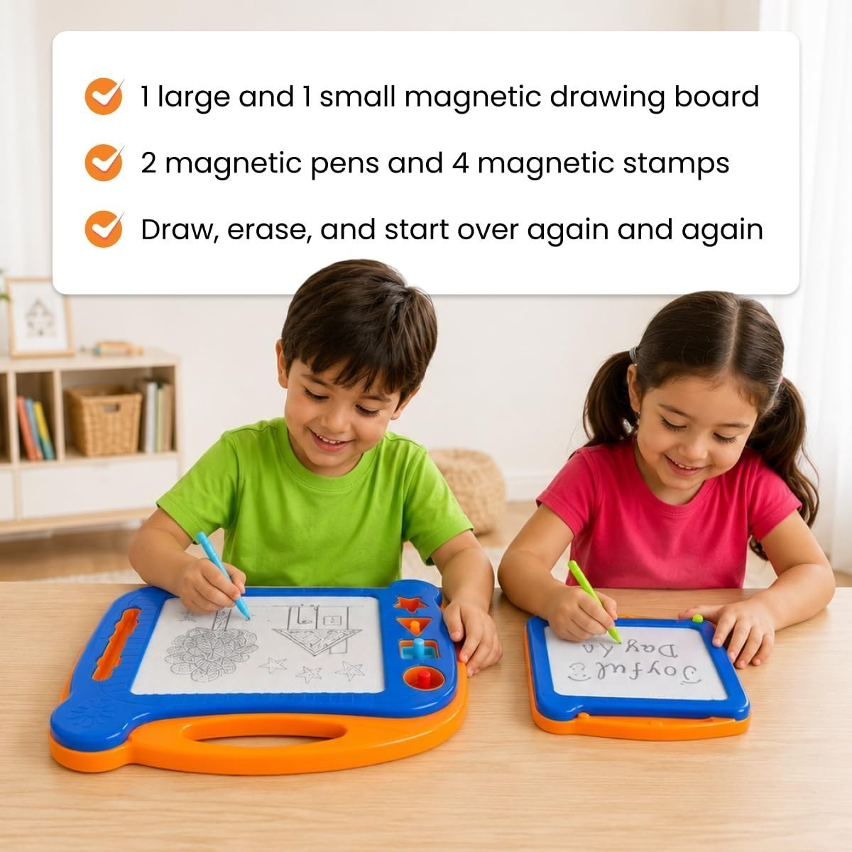 2 Pack Magnetic Doodle Boards with Stamps and Pens — view 3