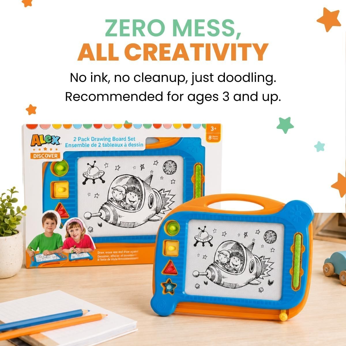 2 Pack Magnetic Doodle Boards with Stamps and Pens — view 4