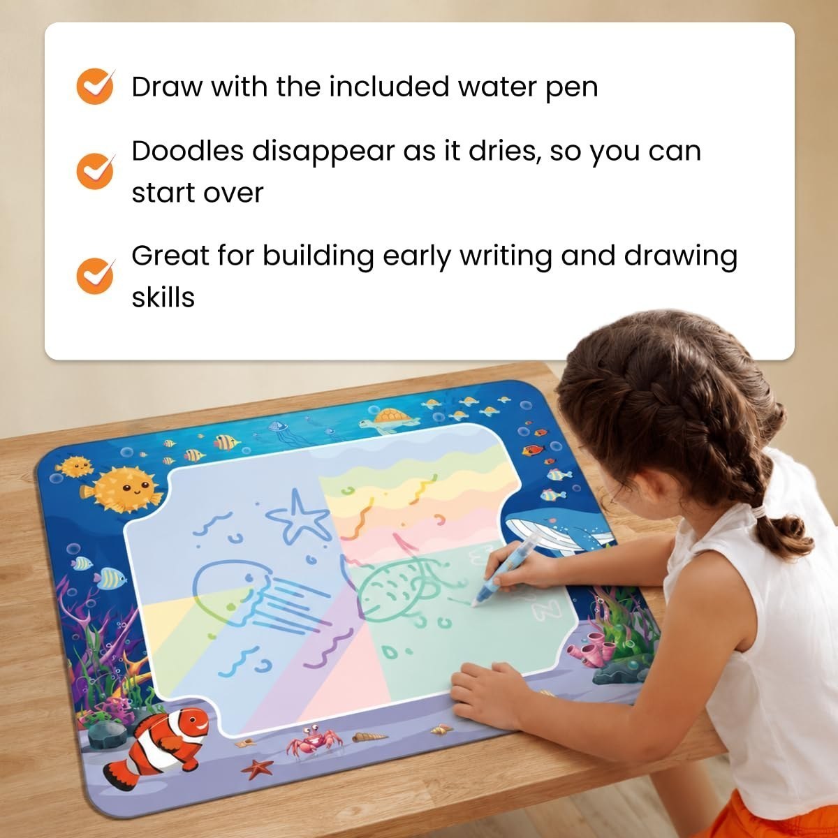 Aqua Play Mat, Mess Free Water Drawing Mat with Reusable Water Pen — view 3