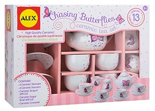 Chasing Butterflies Ceramic Kids Tea Set, 13 Piece