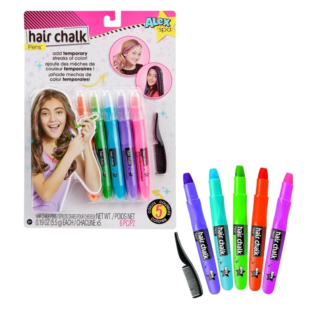 Hair Chalk Pens, 5 Colors Temporary Washable Hair Color — view 1