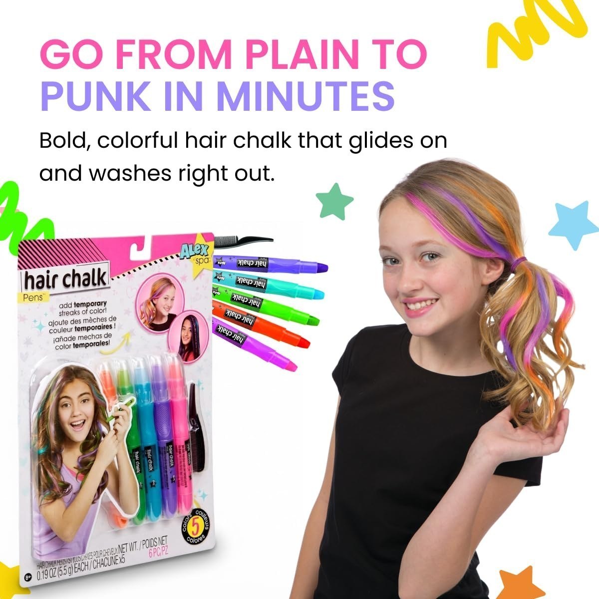 Hair Chalk Pens, 5 Colors Temporary Washable Hair Color — view 2
