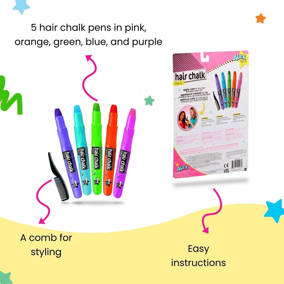 Hair Chalk Pens, 5 Colors Temporary Washable Hair Color — view 3