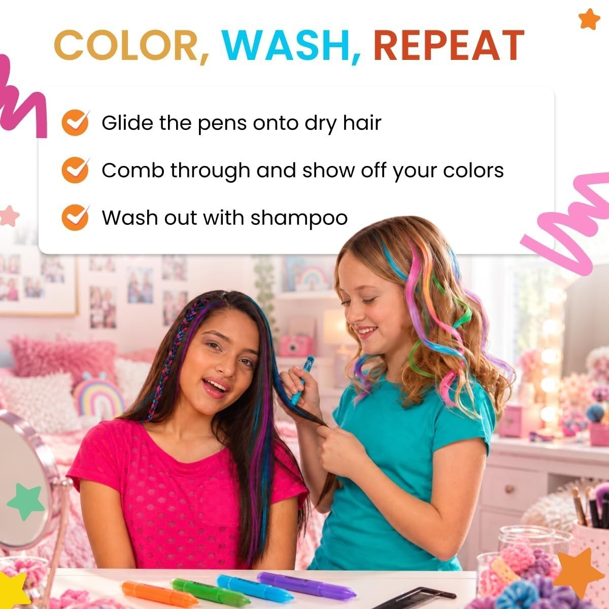 Hair Chalk Pens, 5 Colors Temporary Washable Hair Color — view 4