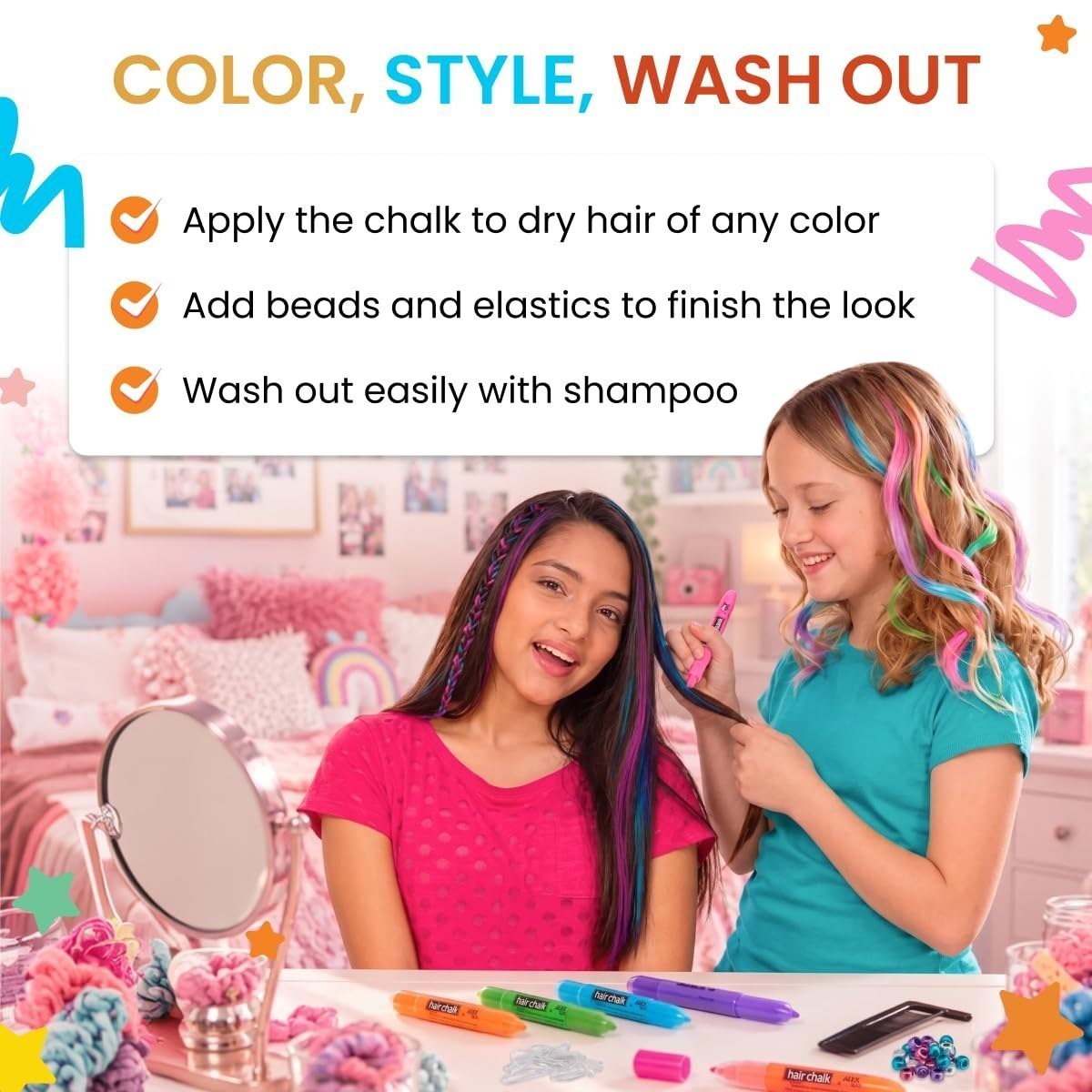 Hair Chalk Salon Kit, Washable Temporary Hair Color Activity Set — view 5